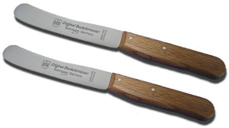 Buckels Messer Buche 2 x Frühstücksmesser / RÖR Solingen / Griffe Buchenholz / Brotzeitmesser Menümesser Vespermesser Buttermesser Brötchenmesser