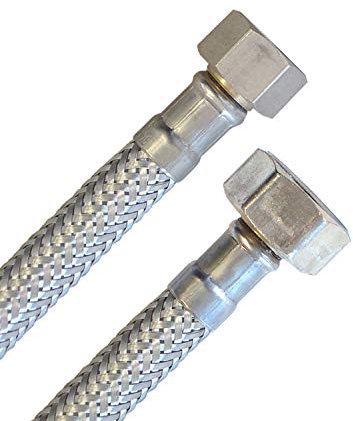 Panzerschlauch 3/8ÜM x 1/2ÜM, Trinkwasserzulassung, DN08, Edelstahl, Länge 150 cm,Made in Germany