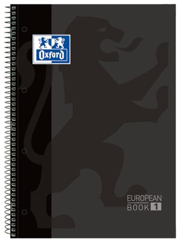 Oxford A4 European Book 1, liniert, 160 Seiten mit farbigen Rändern, mit Whiteboard, Hardcover, schwarz