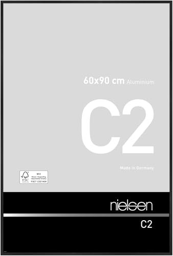 nielsen Bilderrahmen, 60 x 90 cm, Aluminium, Schwarz matt, Posterrahmen zum Aufhängen im Hoch- & Querformat, Echtglas, C2