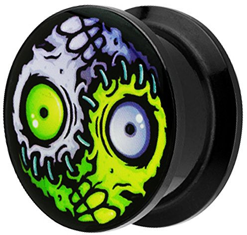 Piersando Ohr Plug Piercing Kunststoff Motiv Comic Picture Flesh Tunnel Ohrplug mit Horror Yin Yang Auge Schwarz 8mm