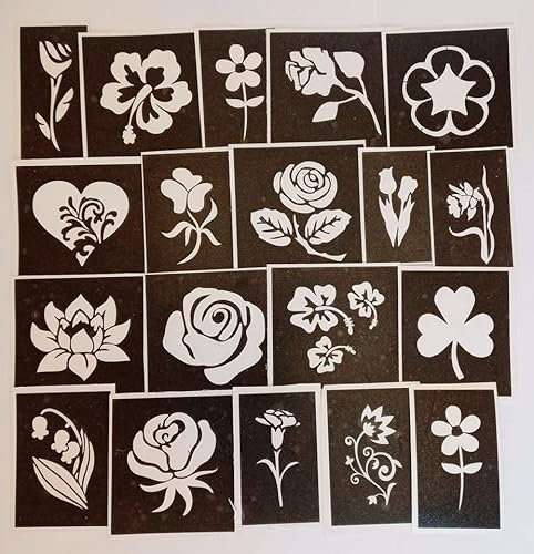 Lot de 25 pochoirs de fleurs pour gravure sur verre - Assortiment de cadeaux - Loisirs créatifs - Rose - Tulipe - Jonquille - Marguerite