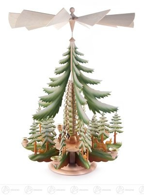 Rudolphs Schatzkiste Pyramide mit Rehen groß, farbig, für Kerzen d=14mm Breite x Höhe x Tiefe 47 cmx71 cmx47 cm NEU Erzgebirge Tischpyramide Weihnachtspyramide