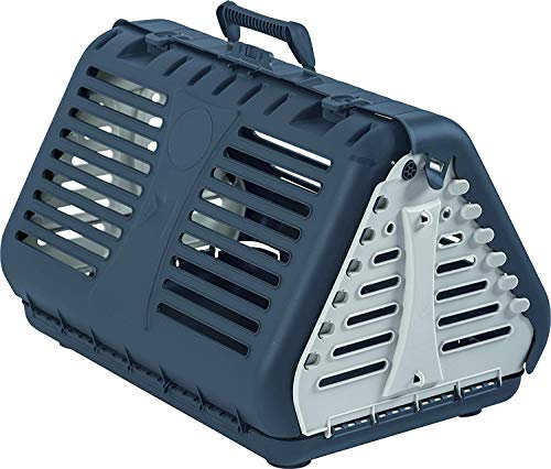 Rotho Toby Faltbare Transportbox für Katzen, kleine Hunde und Kleintiere, Kunststoff (PP) BPA-frei, anthrazit/weiss, 53,4 x 42,5 x 12,4 cm