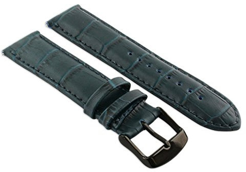 Herren-Uhrenarmband, Krokodilleder-Optik, gepolstert, 20 mm, Blau, mit schwarzer Schnalle