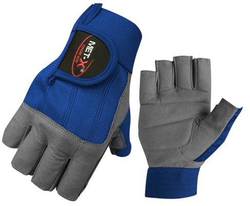 Met-X Sailing Gloves 3/4 Finger, Enforced Padded Palm, Kayak Rowing Fishing Water Sports Accessories, Diving Fingerless Work Training Lifting Gloves for Men & Women Size up to XXL (Blue, XL)