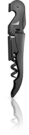 Viski Gunmetal Signature Double Hinged Waiters Corkscrew Wine Opener, Stainless Steel with Built-in Bottle Opener & Foil Cutter for Home Bar, Kitchen, Travel, Gifts for Wine Lovers, Set of 1, Black