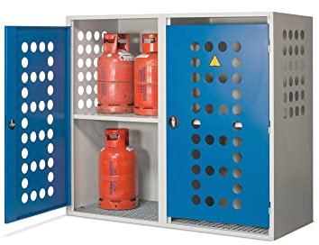 Steinbock Propangasflaschen-Schrank | 2-türig | HxBxT 150 x 170 x 70 cm | für 8X 33 kg Flaschen oder 20x 11 kg Flaschen | verzinkt | gelocht | abschließbar | Druckgasflaschen-Schrank aus Stahl
