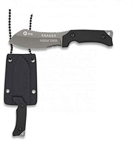 Cuchillo k25 G10 Kraken Kydex Hoja 7,2 cm para Caza, Pesca, Camping, Outdoor, Supervivencia y Bushcraft K25 32373 + Portabotellas de regalo