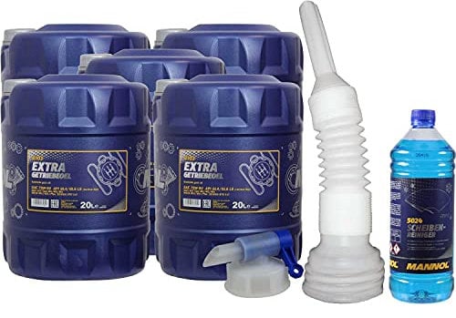 QR-Parts Set 100 Liter 85482254 MN8103-20 5024 CT4503 DIN61 1 Original MANNOL Scheiben-Reiniger -70 °C Frostschutz Konzentrat 20 Extra Getriebeöl 75W-90 API GL 4/GL 5 LS Auslaufhahn