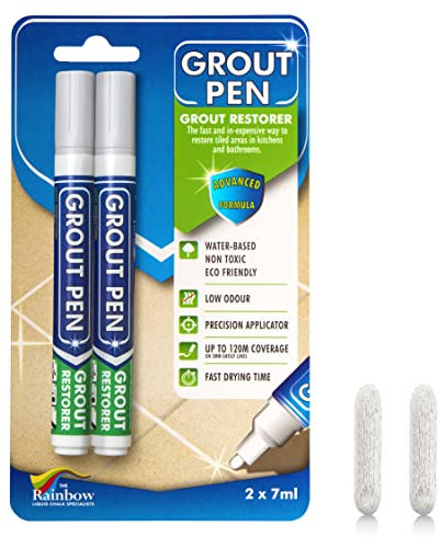 Twin Pack (LIGHT GREY) Grout Pen - Designed for restoring tile grout in bathrooms & kitchens