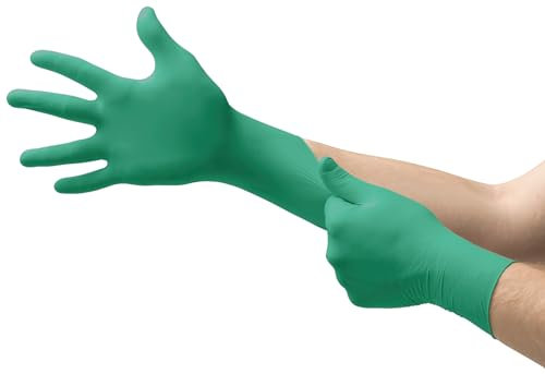 Ansell TouchNTuff 92-600VP Gants Jetables Nitrile Fins et Résistants, Protection Chimique et Mécanique, Industrie Alimentaire, Gant Usage Unique Non Poudré, Sans Latex, Vert, Taille S (20 Gants)