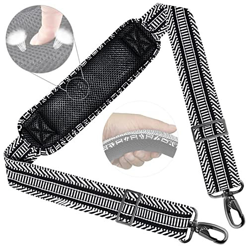ZINZ 58 Bandoulière Universelle avec Rembourrage Fixe Ultra-épais et Double Boucles d'Équilibrage pour Sac de Voyage,Sac pour Ordinateur Portable, Sac à Bandoulière,Jacquard Blanc Noir