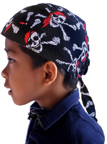 BestSaller 1325 Piraten Bandana Tuch mit Totenköpfen für Kinder, 100% Baumwolle, schwarz/weiß/rot