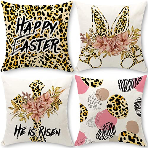 Cirzone Kissenbezug Ostern 45x45 cm 4er Set Ostern Deko Kissenhülle Ostern Hasenohren Kissenhülle Ostern Dekoration für Heim Sofa Garten Schlafzimmer