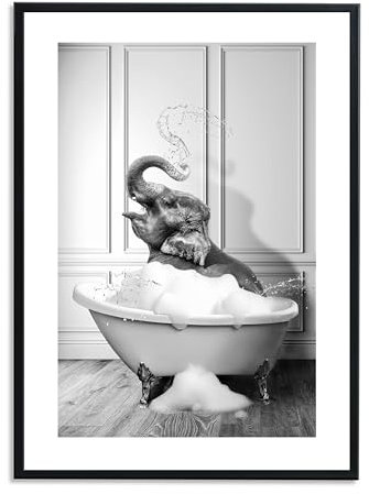 1M® Poster - Badezimmer Deko Bilder - stilvoller Kunstdruck - schwarz weiß Wandbilder - WC Deko - DIN A4 Elefant