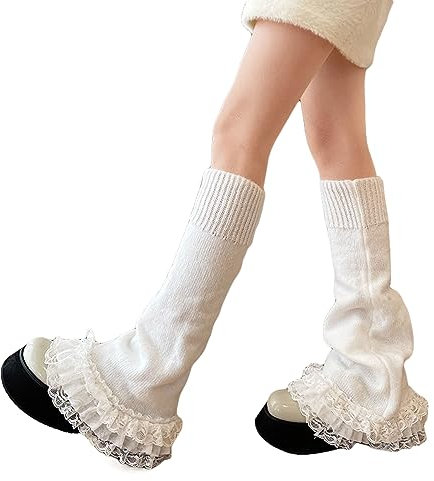 Owegvia Leg Warmers For Women Sweet Bow Calf Cover Boot Socks Cute Japanese Leg Warmers Goth Lolita Accessories Streetwear (Lace White, One Size)