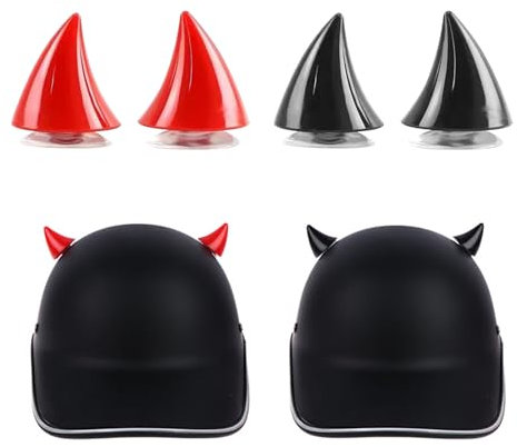 Motorradhelm Hörner,Motorrad Helm Hörner Eckdekoration,Teufel-Horn mit Saugnapf,Motorradhelm,Teufel-Horn mit Saugnapf,Motorradhelm Dekorative Ohren,Saugnapf Horn Helm Dekoration,Schwarz,Rot,4pcs