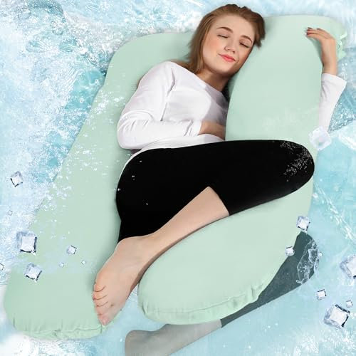 Chilling Home Schwangerschaftskissen U Form,Seitenschläferkissen mit Jersey Atmungsaktiver Bezug U Kissen Stillkissen Groß Lagerungskissen,Kissen für Frauen und Seitenschläfer(Mint Green)