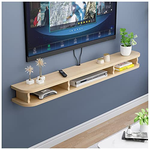 KAYEF Étagère TV Flottante, Meuble TV Flottant Mural, Console multimédia, étagère Murale Flottante pour Meuble TV, avec Trous pour câbles, étagères pour Composants de Rangement (Couleur : Beige-A,