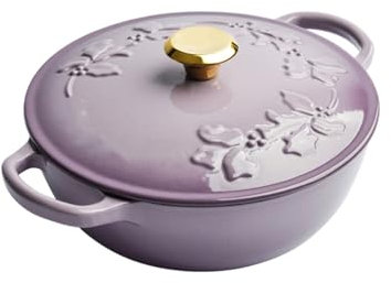 LVYUDS Cocotte Fonte avec Couvercle, Doubles Poignées Antiadhésif émaillé Faitout avec Bateau à Vapeur Induction Cuisinier Compatible pour Cuisiniers(Purple,2.8L)
