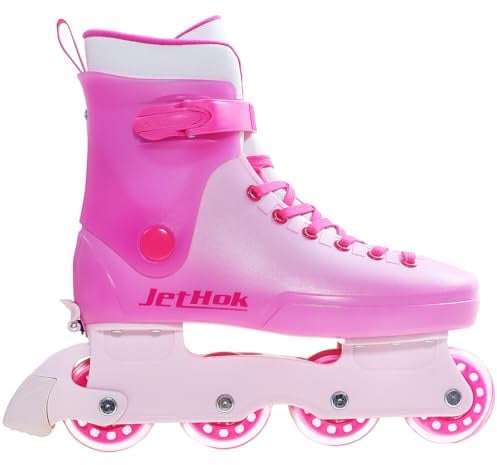 JetHok Inline Skates for Women Girls Adjustable Size, Kid's Inlineskates Removable Brake, ABEC-7 Bearings, for Outdoor Indoor Skating (Barbie Pink, L (Women's US 4-7))