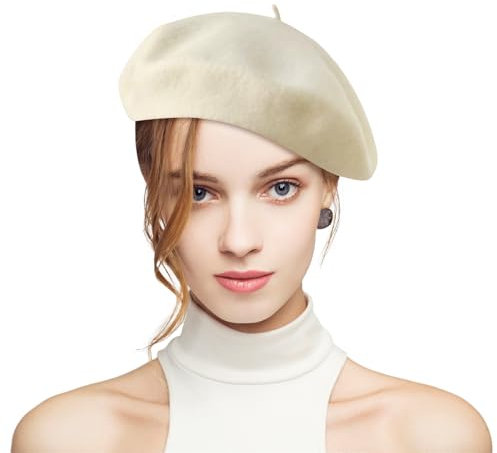 Fnaobai Klassische französische Baskenmütze aus Wolle, für Mädchen, Herbst, Winter, Künstler, Maler, weiß, Einheitsgröße