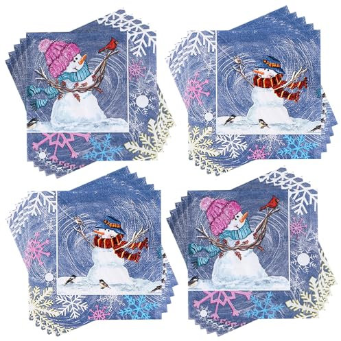 60 Stück Weihnachts Serviette, Schneemann Schneeflocke Motiv Papierservietten Paper Napkins Wegwerfservietten Bedruckte Papiertaschentücher Partyzubehör Weihnachtliche Tischdekoration, 33 x 33cm