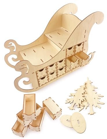 Ulanik Adventskalender Schlitten, Spielzeug ab 3 Jahre, Holz Baufigur mit Schachteln — 24 stück