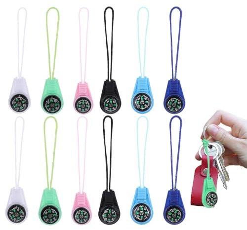 12 Stück Multi-Farbe Mini Überleben Kompass,Mini Kompass,Kompass Anhänger,Anhänger Compass,Kompass Klein,Schlüsselanhänger Kompass,Taschenkompass Geschenke Für Camping Wandern Outdoor Gadgets Wandern