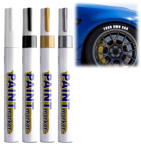 ShengQiu 4 Colour Tire Paint Marker Pens,Car Tire Marker Pens,Anti-drying Letter Graffiti Ink Marker,Waterproof Quick-Drying Ti/re P/en,Permanent Marker Pe/n,Paint Tyr/e Paint Pe/n