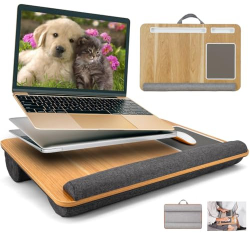 ZARDIL Plateau de lit pour ordinateur portable avec coussin, tapis de souris et repose-poignet intégré pour ordinateurs portables jusqu'à 17 avec support de téléphone portable et support de tablette