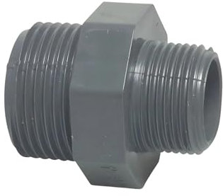 WeltenMarkt Riduttore capezzolo esagonale 1 x 1/2, filettatura esterna, raccordo a pressione in PVC U per piscina, acquari e industriali, 10 bar, grigio, resistente alla temperatura e agli agenti