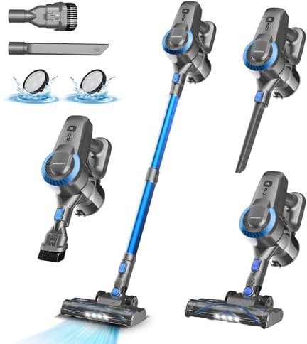 Aspirapolvere Senza Fili, 25KPa/50Min Scopa Elettrica Senza Fili, Spazzola Antigroviglio e Autoportante, Aspirapolvere Senza Filo ultraleggero, Aspirapolvere Potente per Pavimenti/Tappeti/Peli Animali