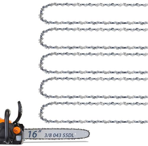 5 Pack 16 Inch Chainsaw Chain for Stihl 3/8 LP Pitch .043 Gauge 55 Drive Links Fits Stihl MS170, MS171, MS180c, 61PMMC3-55, Oregon R55 and More