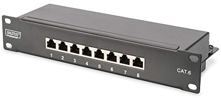 DIGITUS Panneau de Brassage Cat. 6 – 8 Ports – Prises RJ45 – Montage en Rack 10 Pouces 1U – Panneau de Distribution LSA – blindé – Noir