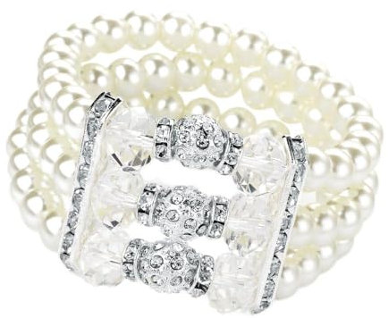 Bling Online tre file di perle avorio, con dettagli in cristallo perline