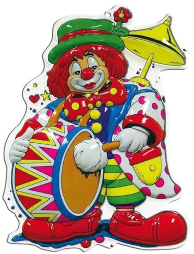 KarnevalsTeufel.de Wandbild Clown mit Trommel, Höhe ca. 60 cm, Wand-Deko, Dekoration