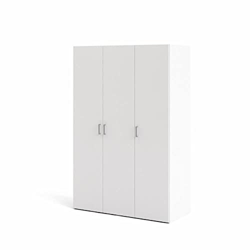 Tvilum Kleiderschrank mit drei Flügeltüren mit vier Innenböden und Kleiderstange, Farbe Weiß, Maße 115 x 175 x 49 cm