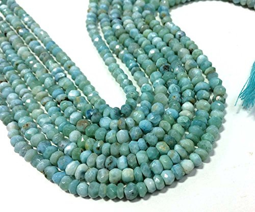 AAA Qualität Natur Larimar facettiert Rondelle Lose Edelstein Perlen 33 cm Zoll, Larimar Stein 4 Shop Starterset Dehnstab/Expander/Taper