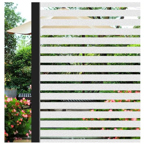 ConCus-T Window Film Privacy Self Adhesive Frosted Window Sticker Removable No Glue Film Stripe Vinyl Static Cling Door Glass Covering for Living Room Office Bathroom 60×300cm