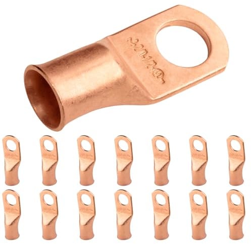 Selterm 2/0 AWG (70 mm²) - 12,7 mm (M12) ⌀ Bolzen UL-Hochleistungs Kabelschuhe, Batterie Kabelhülsen, Ösen aus nicht Isoliertem Kupfer, Rohrförmiger Ringkabelschuh [B81] - 15 Stück