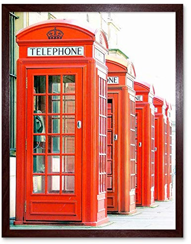 Wee Blue Coo Photography Telephone Box Kiosk Red Old Style British London UK Art Print Framed Poster Wall Decor Kunstdruck Poster Wand-Dekor-12X16 Zoll