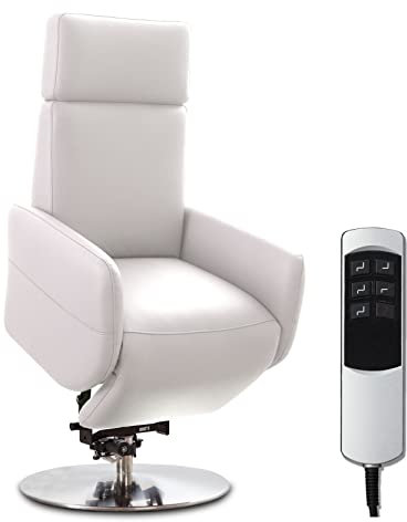 Cavadore TV-Sessel Cobra mit 2 E-Motoren und Aufstehhilfe / Elektrischer Fernsehsessel mit Fernbedienung / Relaxfunktion, Liegefunktion / bis 130 kg / L: 71 x 112 x 82 / Echtleder Weiß
