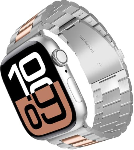 ARTCHE 46mm/49mm/45mm/44mm/42mm Cinturino per Apple Watch, Cinturino in Acciaio Inossidabile Compatibile con iWatch Cinturini Serie 10, Ultra 2/ Ultra, 9 8 7 6 SE2 SE 5 4 3 2 1, Argento & Oro rosa