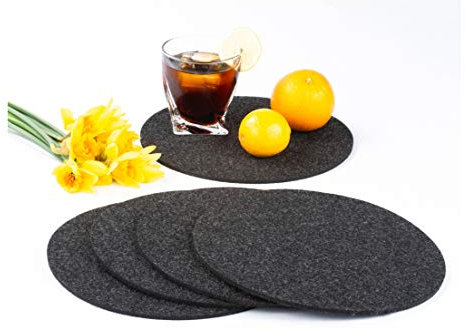 Stofftex Untersetzer aus Filz 5mm Glas Getränke Gläser Tisch Tassen Flaschen Bar Blumen (25cm rund (4er Pack), Dunkelgrau)