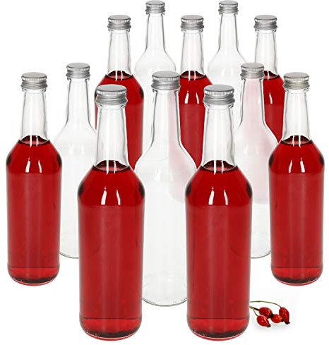 MamboCat Set de 12 bouteilles en verre de 500 ml avec bouchon à vis argenté Bouteilles vides à remplir Bouteilles à liqueur Couvercle étanche à l'air en mousse de haute qualité