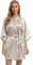 Vlazom Women's Kimono Robes Dressing Gown Satin Bathrobe Nightdress Short Style Bridal Robe with Oblique V-Neck Champagne,L