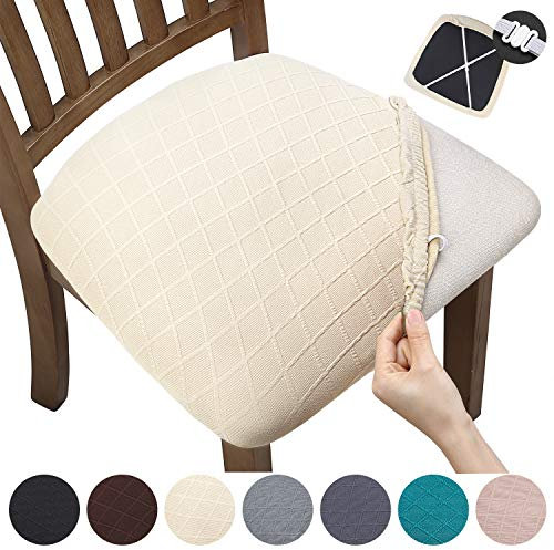 YISUN Jacquard Stuhlbezug Sitzfläche Stuhlhussen 4er Set Esszimmerstuhl Sitzbezug Stuhl, Stretch Abnehmbarer Waschbarer Sitzbezüge für Hotel Zeremonie Bankett Küche Haus Hochzeit Party(Beige)