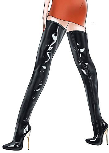 TIKENBST tacchi donna Tacchi Alti 14CM In Metallo Con Tacco Sottile In Pelle Verniciata Con Punta Sottile Elastica Sopra Gli Stivali Al Ginocchio Stivali Uniformi,Black-44